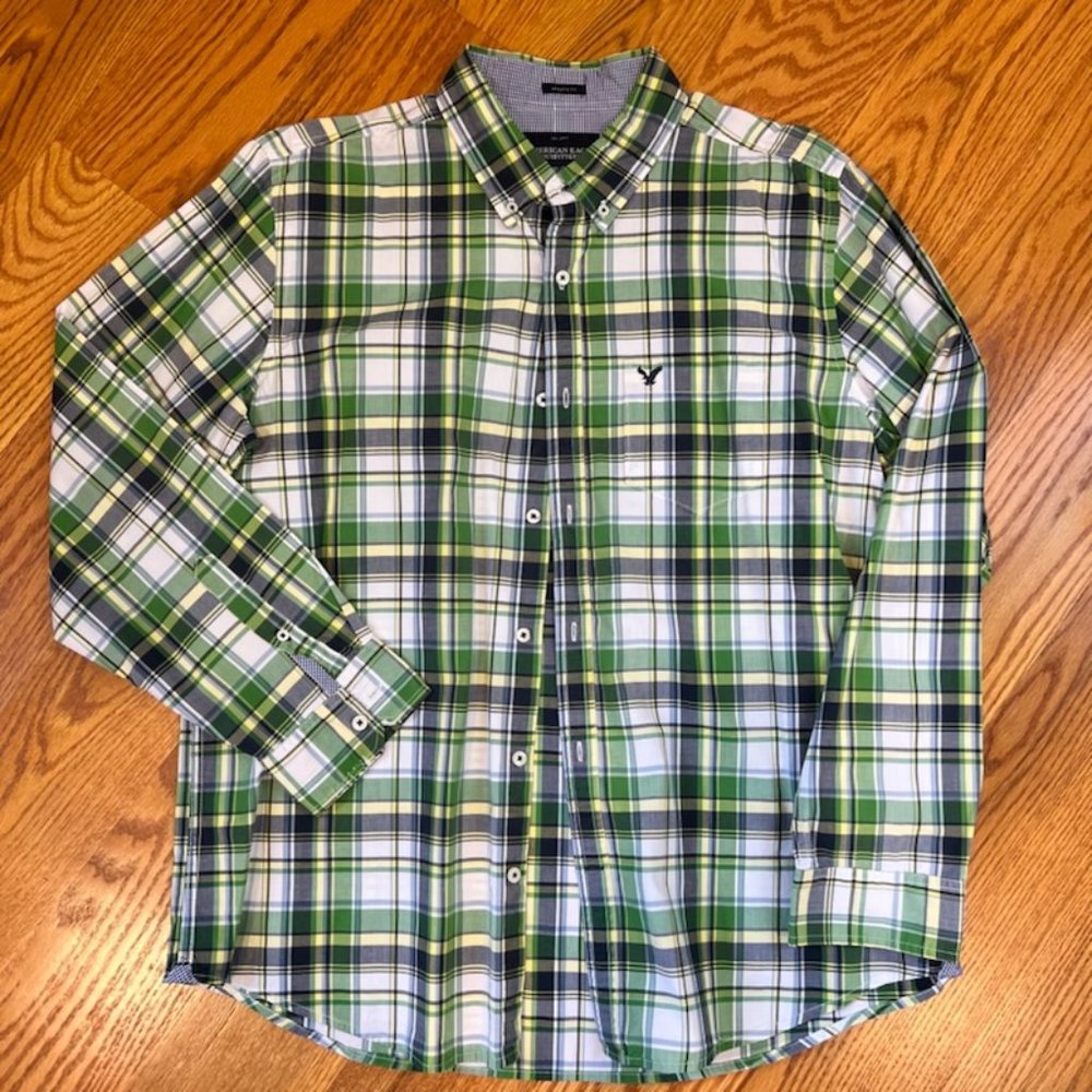 American Eagle Green and Blue Dress Shirt